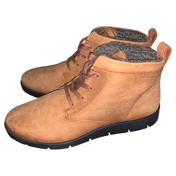Ecco Bella Brown Hydromax Ankle Boots Sherpa Lined Lace Up Booties Shoes Size 8 - Picture 3 of 7